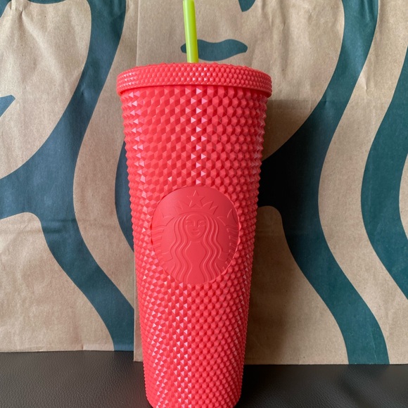 Starbucks Tumbler Dragonfruit Studded - Glossy Coral Pink Bling - Venti 24oz - Picture 1 of 4
